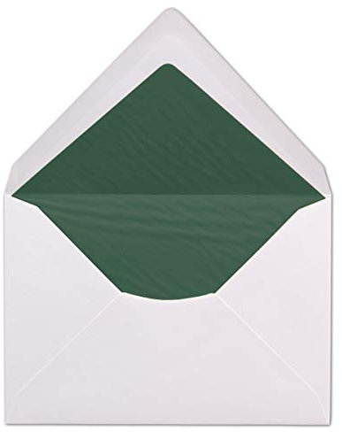 50 DIN C6 Briefumschläge - Weiß gefüttert mit dunkelgrünem Seidenpapier - 11,4 x 16,2 cm - 100 g/m² Nassklebung Brief-Hüllen ohne Fenster von Ihrem Glüxx-Agent