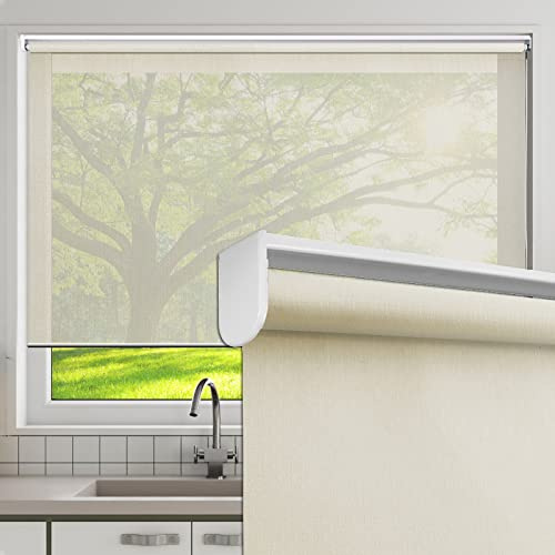 Cordless Sheer Window Roller Shades, Custom Size Beige Roller Window Blinds, Easy Installation for Home and Office