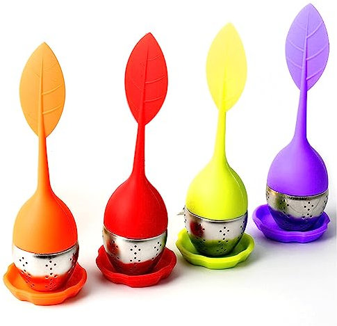 FEMONGY infuseur thé 4 pièces boule a the infuseur, boule à thé, filtre à thé, filtres à thé, poignée en Silicone, égouttoir à Tamis en Acier Inoxydable Inclus, infuseur à thé pour Tisane (feuille)