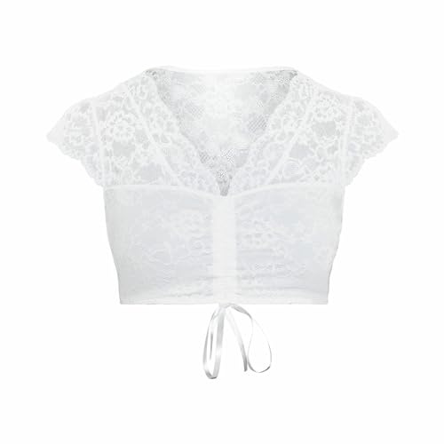 SUSA Wiesn-Magic Dirndl-blus damer vinge arm I modern traditionell blus damer med chic spets, elfenben, 38