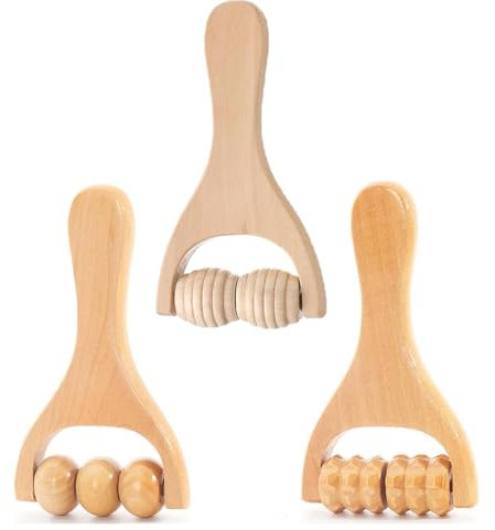 ZHCIHO 3Pcs Wooden Hand Massage Roller, Brown Wood Therapy Massage Tools, Massage Stick Roller for Relaxes Thigh, Leg, Hands Full Body, Muscle