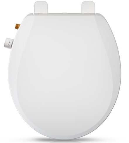 Clirass Round Bidet Toilet Seat with Quiet-Close, Non-Electric Bidet Toilet Seat with Self Cleaning Dual Nozzles, Fit Round Toilet Seat, White Bidet Seat with Brass inlet (Round)