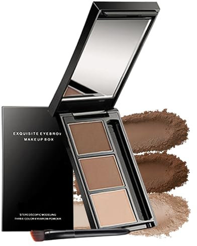 Polvere per sopracciglia, 3 colori, impermeabile, marrone scuro/chiaro, polvere per sopracciglia, a lunga durata, riempimento e sculpt per sopracciglia, con pennello e specchio
