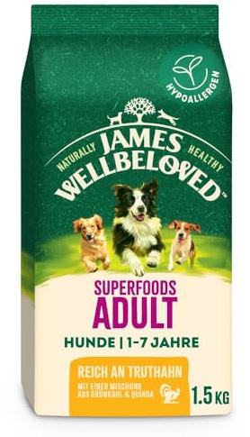 James WELLBELOVED Superfoods 1,5kg Hund Trockenfutter Truthahn mit Einer Mischung aus Grünkohl und Quinoa
