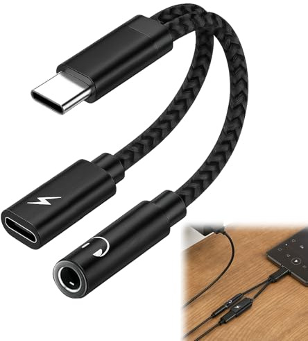 Huybaa Adattatore e Ricarica per Cuffie USB C, Adattatore USB C Jack 3.5mm 2 in 1, PD Ricarica Rapida per Auricolari Splitter Compatibile con S24/S23, Hua wei usw