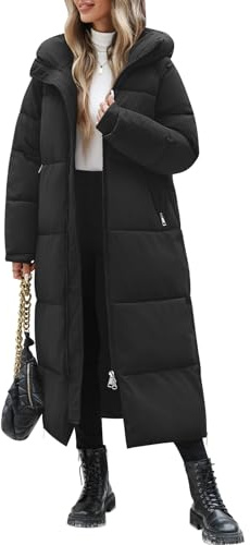Yuson Girl Women's Long Coats Winter Jackets for Women Quilted Padded Coats Elegant Thermal Ladies Puffer Jackets Zipper Hooded Parka Overcoat Water Repellent Windproof Outerwear(Black, XL)