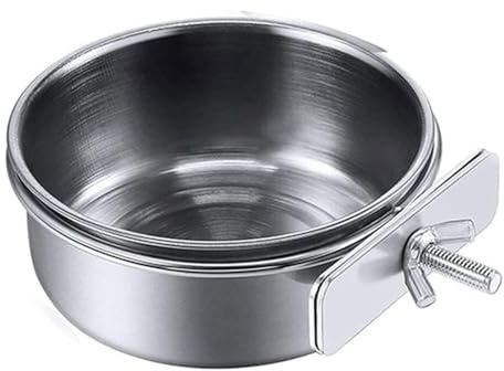 Geavonyg Tazas De Alimentación Loro Acero Inoxidable Tazones Aves Plato Agua Alimentos Extraíbles con Abrazadera Fácil Instalar para Tazas Aves En Jaula