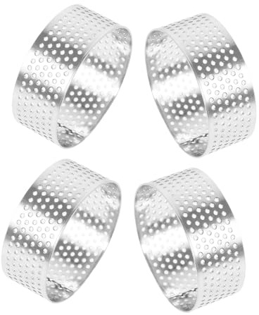 CONGARTENO 4 Piezas Anillos para Tartas de Acero Inoxidable con Diseño Perforado Moldes Redondos para Pasteles y Muffins para Hornear Postres Franceses con Corte Uniforme y Textura Crujiente