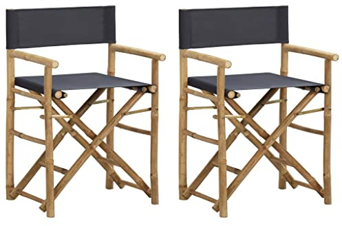 Teenpull Klappbare Regiestühle 2er Set, Dunkelgrau, aus Bambus und Stoff, 60x45x88 cm, für Garten und Terrasse, Bequeme Outdoor-Stühle