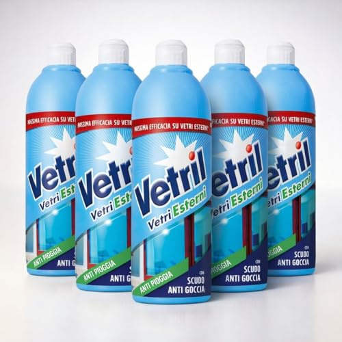 Vetril Vetri Esterni Anti Pioggia, Detergente per Vetri, 5 Confezioni da 650 ml, Liquido