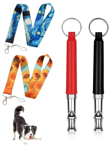 TOZBLEU 2 silbatos perro ajustables metal profesional ultrasónico, silbato para perros llamada, cordón llavero, adiestramiento canino control ladridos.