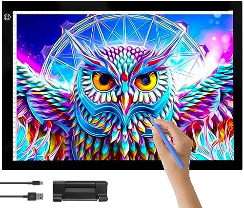 Crafts&Co® Leuchttisch A3 | Dimmbarer Leuchtplatte| Lightpad, Diamond Painting Zubehör | Zeichenplatte mit USB | Lightpad 470x345 mm | Zeichenbrett, Leuchtkasten, Leuchttafel, LED Drawing Pad