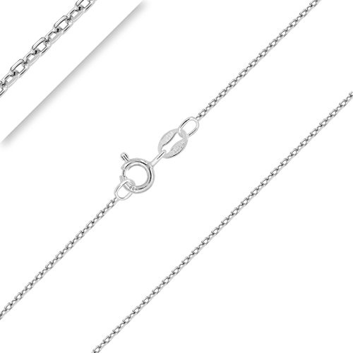 PLANETYS - AnkerKette Diamantiert 925 Sterling Silber Rhodiniert Kette - Halskette - 1 mm Breite - Längen: 65 cm