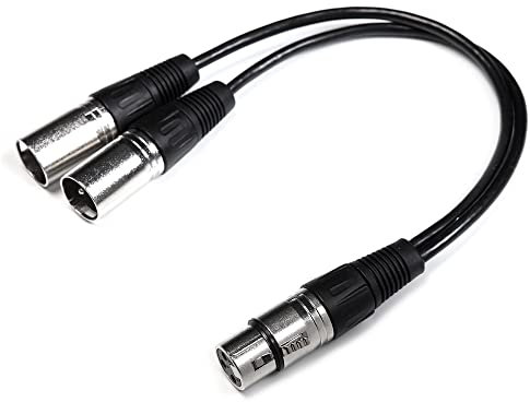 BRIEFCEC Cable Y XLR Cable Micrófono 1 Hembra a 2 Macho XLR Divisor Adaptador con Cubierta de PVC Micrófono Balanceado Divisor en Y para Mezclador de Grabación AMP Limiter Speaker(30cm, Plata)