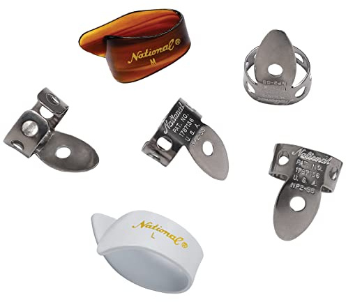 D'Addario National Finger Picks for Guitar & Banjo, Finger Picks & Thumb Pick Set, Medium/Large, Stainless Steel & Celluloid, Set of 6