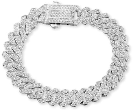 HALUKAKAH Chapado en Platino Diamante Cubano Pulsera de Eslabones Para Hombre - Más de 300 Diamantes de Laboratorio - Ancho 12mm Largo 20cm - con Caja de Regalo