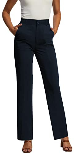 femiss Pantalon taille haute droit – Vêtement de bureau élégant, uniforme de travail avec 2 poches latérales, vêtement de travail sur mesure, coupe élastique pour femmes, adolescentes, filles, dames