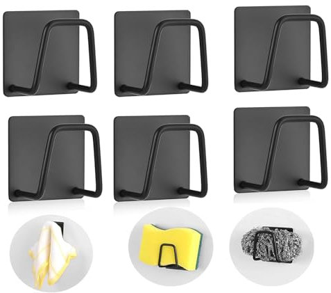 6 PZS Soporte para Estropajos Autoadhesivo Soporte de Esponja de Cocina Porta Estropajos de Acero Inoxidable Gancho Adhesivo Organizador,soporte esponja fregadero,para Fregadero Accesorios de Cocina