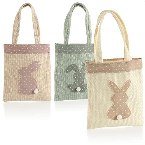 com-four® 3x Geschenktasche für Ostern - Beutel mit Osterhase zum Verschenken - niedliche Geschenktüte mit Oster-Motiv (3 Stück - Tasche - 3-farbig)