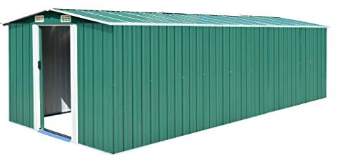 Gecheer Capanno per Attrezzi in Metallo,Capanno da Giardino in Acciaio Zincato,Capanno da Giardino con Porta,Capanno Attrezzi Casetta per Attrezzi da Giardino Verde 257x580x181 cm