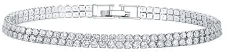 GW Tennisarmbänder für Damen Mädchen Armkette Gold Silber Zirkonia Kristall Armbänder Armreif für Frauen (16,5cm, Silber-2-Reihige)