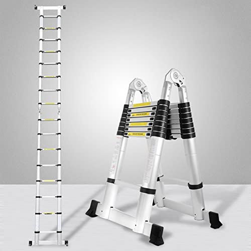 Yakimz aluminiumteleskopstege med vikbar design – JZ250D teleskop utdragbar stege – multifunktionsstege – 2,5 m 2,5 m vikbar stående stege – halkfri aluminiumstege (5 meter)