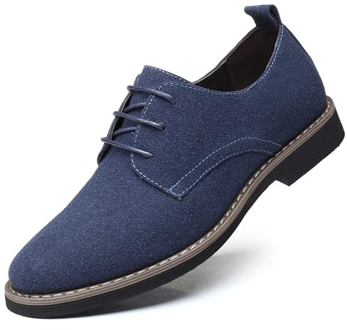 Asifn Oxford Zapatos Casuales con Cordones de Cuero de Gamuza clásico para Hombre Zapatos Bajos de Terciopelo de Negocios británicos Transpirables （Azul,48 EU
