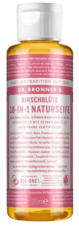 Dr. Bronners | 18-IN-1 Naturseife Cherry Blossom | Organic Flüssigseife | Kirschblüte | Duschgel, Handseife, Shampoo und vieles mehr | Mit Bio Kokos-, Oliven- und Jojobaöl | 120 ml