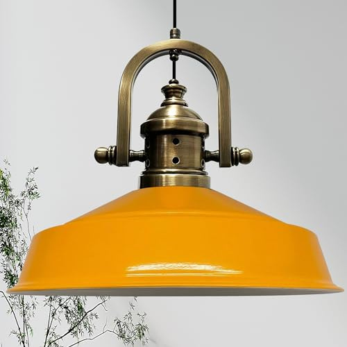 bamyum Asletl-Marine Hängelampe Industrial Vintage Ø40cm, Küchenlampe Hängend, Pendelleuchte Esstisch Vintage, Hängelampe Esstisch, Wohnzimmerlampe, Pendelleuchte Dunkelgelb Metall, Küchenlampe