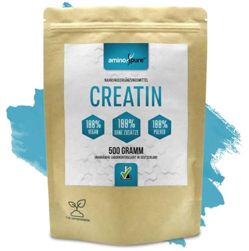 aminopure® | Creatin Pulver pur | reines Creatinmonohydrat ohne Zusatzstoffe | 100% vegan und schadstoffgeprüft im Labor | 500 Gramm