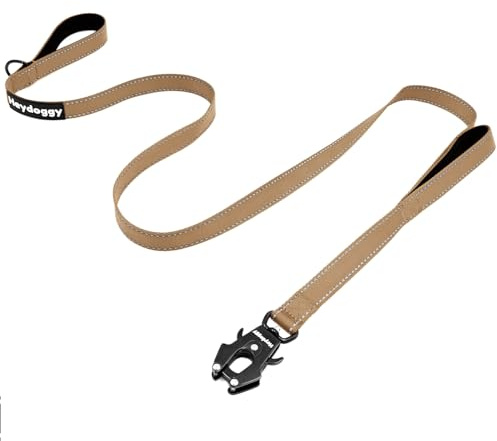 Laisse pour Chien Résistant 1,8m/1,5m/1,2m pour Grands Moyens Petits Chiot, Nylon Laisse de Dressage avec 2 Poignée et Auto Bloquer Boucle, Réfléchissants Anti-Traction Corde Laisse Kaki 4ft