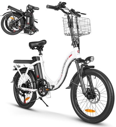 SAMEBIKE Electric Bike For Adults, 36V 13AH Removable Battery, City Commuting Motor Ebike Electric Bicycle 20 inches with Basket, Phone Holder, Cass 7 Speed, 20*2.35Tire