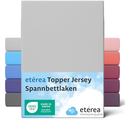 etérea Topper Spannbettlaken 120x200-120x220 cm - Oekotex Made in Green - Comfort Jersey Spannbetttuch - 100% Baumwolle atmungsaktiv & bügelfrei - Bettlaken 120x200 cm - 120x220 cm - Silber