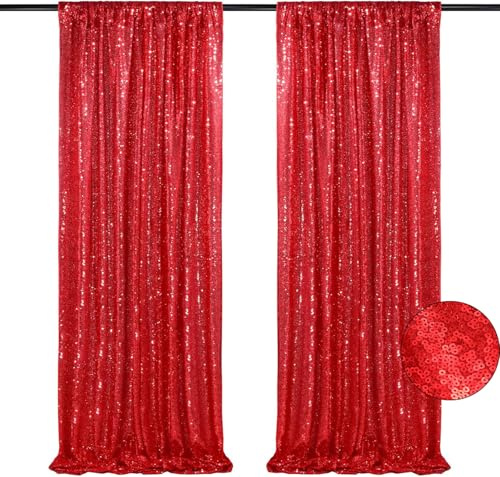 BrillShine Fond Photo, Toile de Fond Photo à Paillettes 60 x 240 cm, Lot de 2 Fond Photo Fête pour Noel, Fête, Mariages, Douches Nuptiales, Anniversaires, Remises des Diplômes(Rouge)