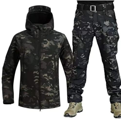 TAUIANE 2025 Nuove Tute Softshell Militari Set Giacca E Pantaloni Tattici Tuta Neve Impermeabile E Antivento Due Pezzi Set Tute Combattimento dell'Esercito per Sci Escursionismo,Camouflage c,S