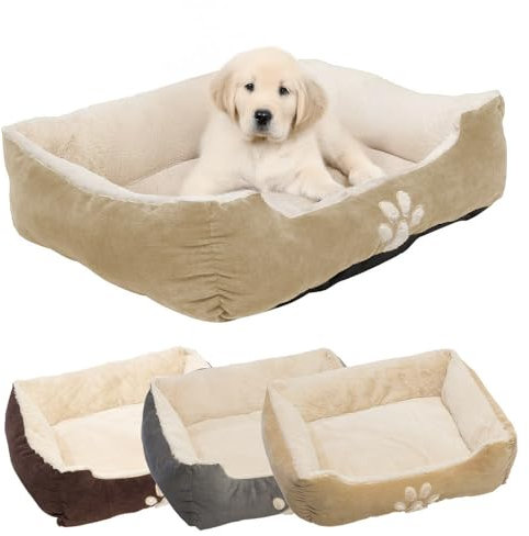 Petnic - Hundebett ca. 60x48x18 cm - Beige - Plüsch flauschig mit Rand weich für kleine bis mittelgroße Hunde Katzenbett Hundekissen Haustierbett eckig ca. 60x50 cm - Murago