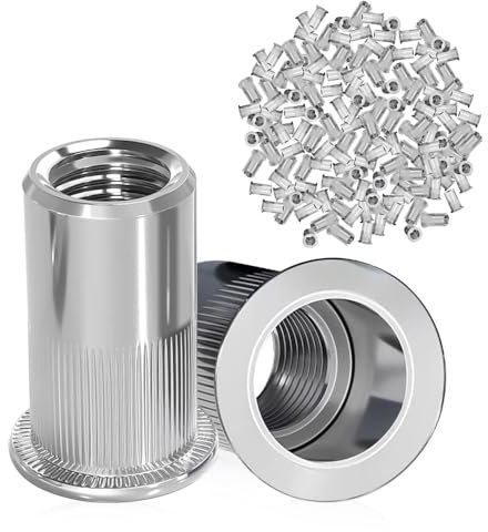 mizikuu 100 Stück M8 Nietmuttern, M8 Blindnietmuttern aus Edelstahl Flachkopf-Gewindeeinsätze Blindeinsatzmutter Gewindenieten Befestigung für Stahl, Legierung, Kupfer, Kunststoff, Glasfaser