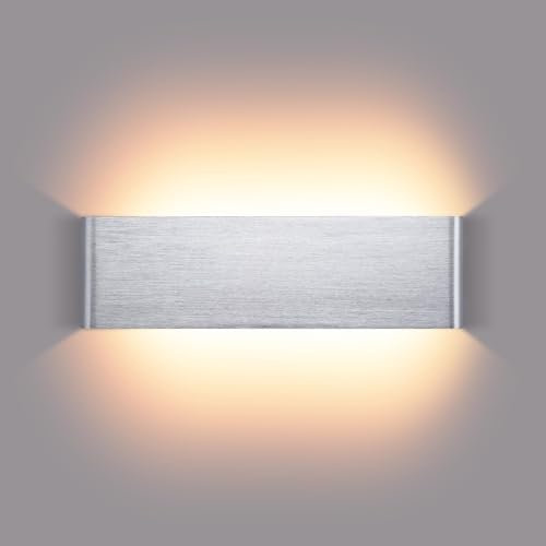 ENCOFT 16W Applique Murale Interieur LED, 32cm Lampe Murale Moderne Up Down Spot, Éclairage Mural en Aluminium Rectangulaire, Blanc Chaud 3000K pour Salon Chambre Escalier Couloir, Argent