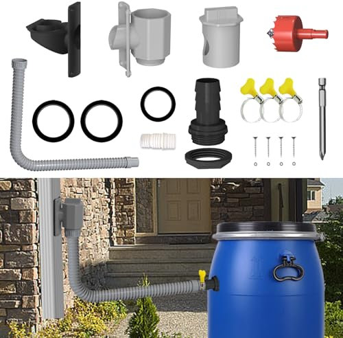 Recuperateur D Eau de Pluie, 70-100 mm, collecteur d'eau de Pluie avec Tuyau de 1 m, kit de raccordement pour citerne de Pluie avec Accessoires de Montage pour toits jusqu'à 100 m²