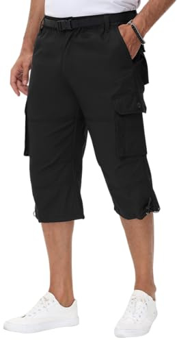 NANAMEEI Pantacourt Cargo Homme Short 3/4 Travail Hommes Bermuda Long Homme Été avec Multi Poches