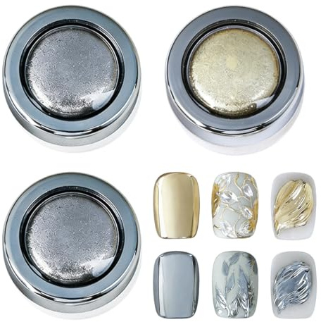 LQUYTA 3 Stück Chrome Nail Powder Fee Nagelpulver Highlight Chrom Metall Spiegel Effekt Mikro Glitzer Salon Geeignet für DIY Nagel Stil (2 Silber 1 Gold)