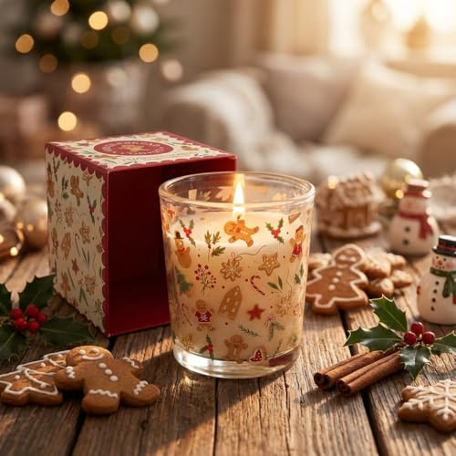 Gingerbread Boxed Candle, Glass and Wax, 7x7x7.5cm, 130g, Christmas Theme