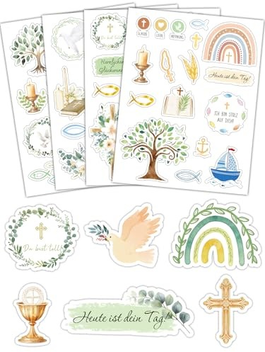 Juego de 16 hojas de pegatinas para comunión, confirmación, bautizo, confirmación y primera comunión, pegatinas como regalo para libro de visitas, álbum de fotos, álbum de recortes, libro de recuerdos