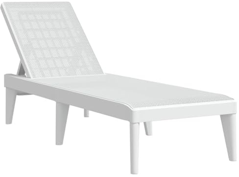 HETFTJN Chaise Longue de Jardin Blanc Bain de Soleil en Plastique PP Transat Extérieur avec Dossier Réglable sur 4 Positions pour Terrasse Balcon et Cour Dimensions 186x60x29 cm