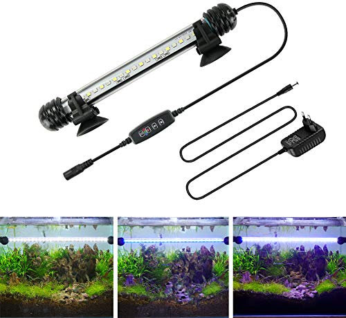 BELLALICHT LED Timer Aquarium Beleuchtung - Aquarien Lampe [Weiß Blau Licht] mit eingebautem Timer Dimmer, Dimmbar 10 Helligkeitsstufen IP67 Wasserdicht Light für Fisch Tank Pflanze, L-19