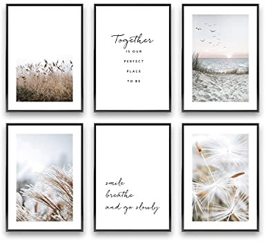 Heimlich Set di Stampe da Parete - SENZA Cornici - Decorazioni da Muro per Soggiorno, Camera da Letto e Cucina - Poster Abbinati - | 6 pezzi in DIN A3 (30x42cm) |» Beige Beach Grass «