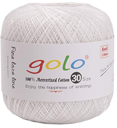 golo Crochet Thread Size 30 Yarn for Hand Knitting Cotton Crochet Yarn White 520