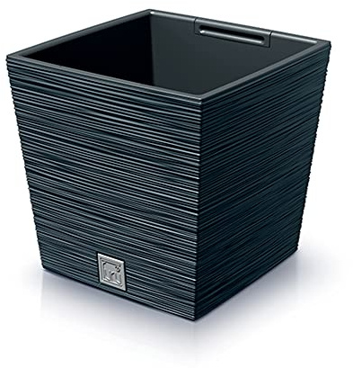 Anthrazitfarbenes Pflanzgefäß mit Behälter, Kollektion FURU, 24 x 24 x 23,5 cm, Fassungsvermögen 7,5 L.