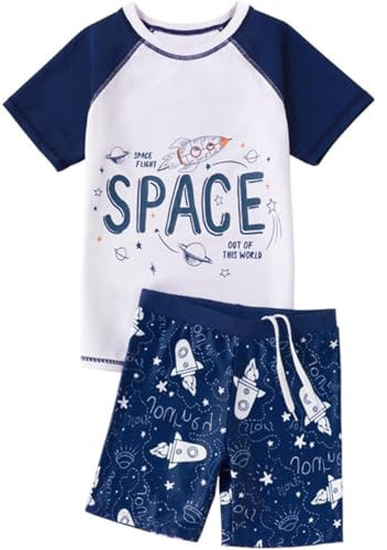 ACMEDE Kinder Jungen Badeanzug Bademode Zweiteiliger UPF 50+ UV Schützend Schwimmanzug Gr. 110/116/128/134/146/152/158 Badeshorts Jungen & Schwimmshirt Set Schwimmanzug Kurzarm Badeshirt