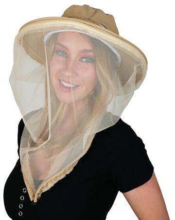 AGGAFA Mosquito Head Net Hat with Fine Mesh for Gardening, Fishing, Camping | Fine Mesh, Breathable Design, Detachable Zipper Net, Wide Brim, Elastic Neck Closure, Four Ventilation Openings